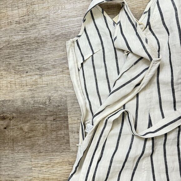 Faherty Catalina Linen Stripe Sleeveless Waist Tie Wide Leg Jumpsuit Romper Xxs - Picture 10 of 11